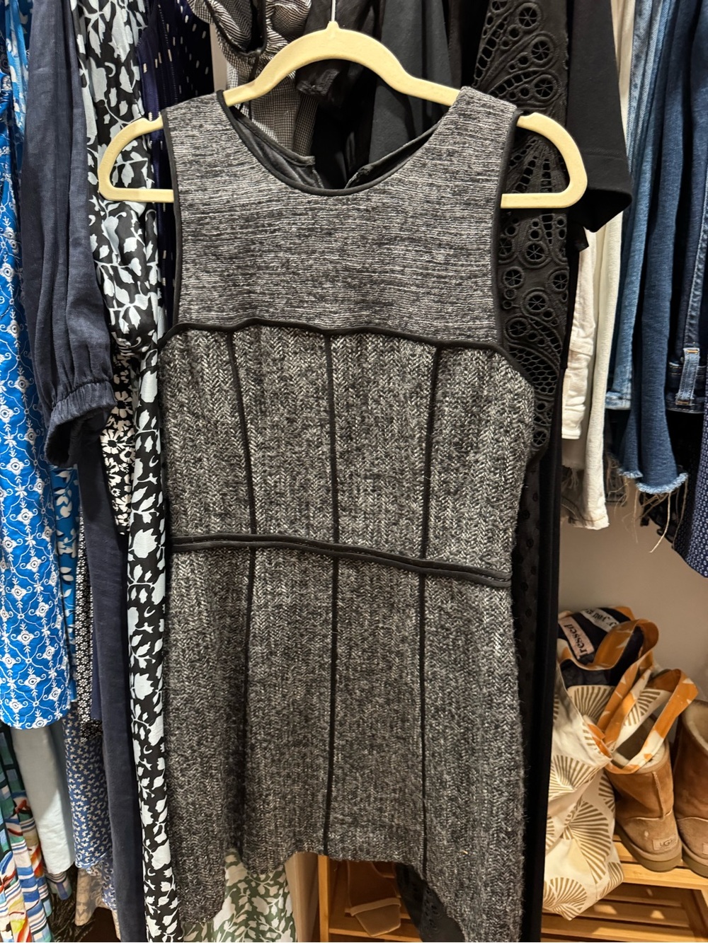 Theory Sleeveless Heathered Gray Panelled Midi Dress